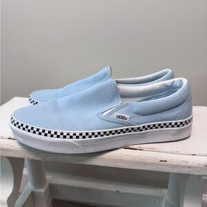 Vans Sky Blue Slip-On Shoes with Checkered Sole